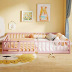 Costway Queen Size Floor Bed with Full Length Safety Guardrails & Door for Boys, Girls Pink/Gray/Natural/Icy Aqua/White/Mint Sky