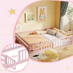 Costway Queen Size Floor Bed with Full Length Safety Guardrails & Door for Boys, Girls Pink/Gray/Natural/Icy Aqua/White/Mint Sky