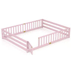 Costway Queen Size Floor Bed with Full Length Safety Guardrails & Door for Boys, Girls Pink/Gray/Natural/Icy Aqua/White/Mint Sky