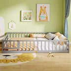 Costway Queen Size Floor Bed with Full Length Safety Guardrails & Door for Boys, Girls Pink/Gray/Natural/Icy Aqua/White/Mint Sky