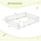 Costway Queen Size Floor Bed with Full Length Safety Guardrails & Door for Boys, Girls Pink/Gray/Natural/Icy Aqua/White/Mint Sky