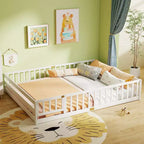 Costway Queen Size Floor Bed with Full Length Safety Guardrails & Door for Boys, Girls Pink/Gray/Natural/Icy Aqua/White/Mint Sky