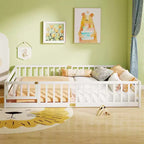 Costway Queen Size Floor Bed with Full Length Safety Guardrails & Door for Boys, Girls Pink/Gray/Natural/Icy Aqua/White/Mint Sky