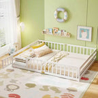 Costway Queen Size Floor Bed with Full Length Safety Guardrails & Door for Boys, Girls Pink/Gray/Natural/Icy Aqua/White/Mint Sky