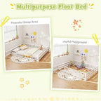 Costway Queen Size Floor Bed with Full Length Safety Guardrails & Door for Boys, Girls Pink/Gray/Natural/Icy Aqua/White/Mint Sky
