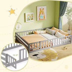Costway Queen Size Floor Bed with Full Length Safety Guardrails & Door for Boys, Girls Pink/Gray/Natural/Icy Aqua/White/Mint Sky