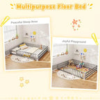 Costway Queen Size Floor Bed with Full Length Safety Guardrails & Door for Boys, Girls Pink/Gray/Natural/Icy Aqua/White/Mint Sky