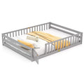 Costway Queen Size Floor Bed with Full Length Safety Guardrails & Door for Boys, Girls Pink/Gray/Natural/Icy Aqua/White/Mint Sky