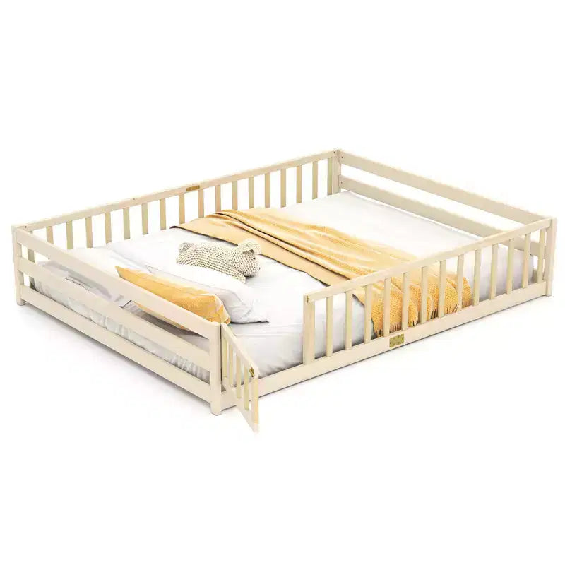 Costway Queen Size Floor Bed with Full Length Safety Guardrails & Door for Boys, Girls Pink/Gray/Natural/Icy Aqua/White/Mint Sky