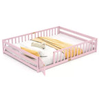 Costway Queen Size Floor Bed with Full Length Safety Guardrails & Door for Boys, Girls Pink/Gray/Natural/Icy Aqua/White/Mint Sky