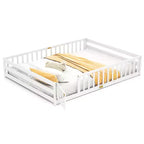 Costway Queen Size Floor Bed with Full Length Safety Guardrails & Door for Boys, Girls Pink/Gray/Natural/Icy Aqua/White/Mint Sky