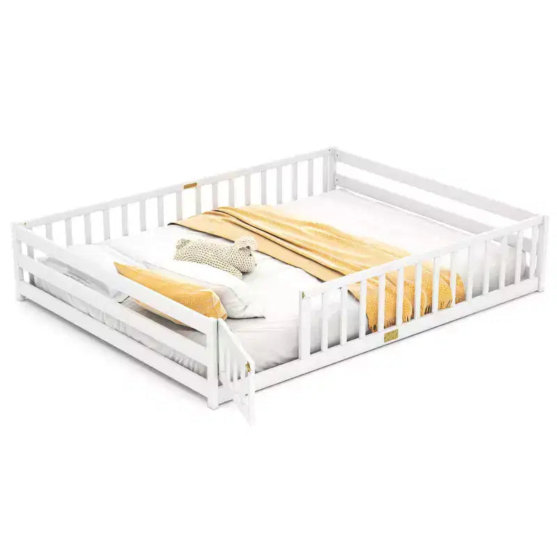 Costway Queen Size Floor Bed with Full Length Safety Guardrails & Door for Boys, Girls Pink/Gray/Natural/Icy Aqua/White/Mint Sky