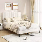 Costway Twin/Full/Queen Size Bed Frame with Height Adjustable Vertical Channel Headboard, Noise Free Gray/Beige