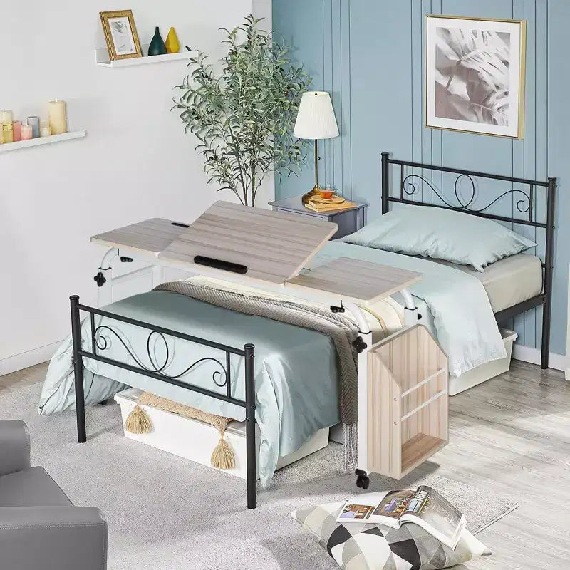 Adjustable Overbed Table with Wheels - Tiltable Laptop Desk for Home/Hospital/Office (24-35 Height, 350Lbs Capacity, 1-Pack)