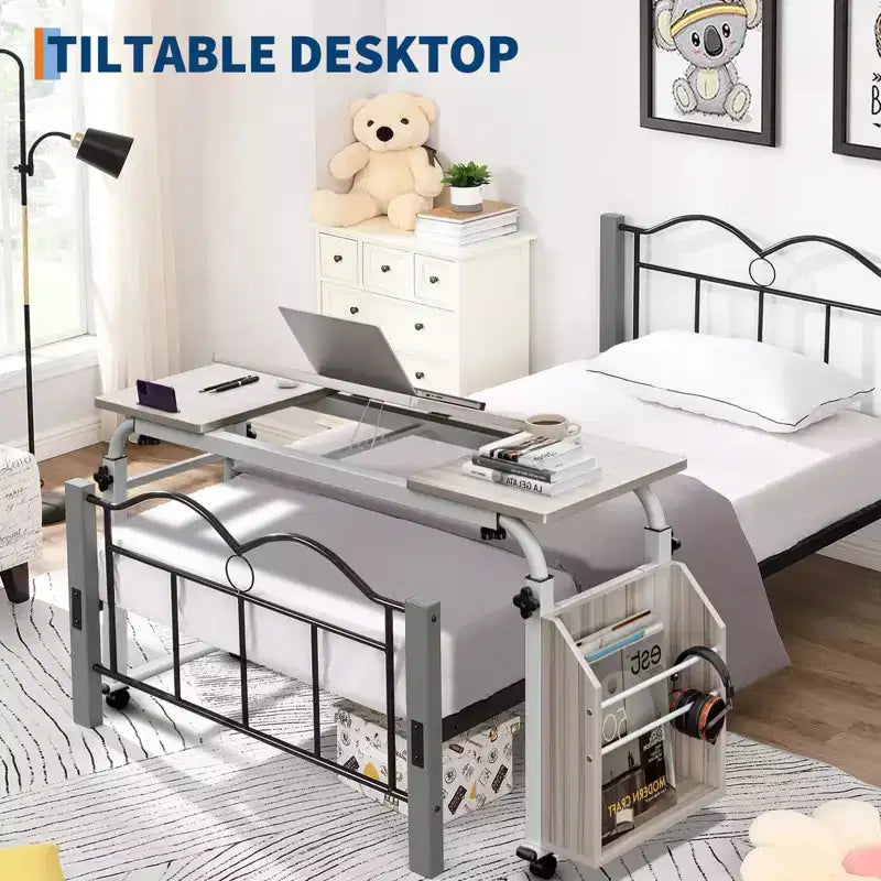 Adjustable Overbed Table with Wheels - Tiltable Laptop Desk for Home/Hospital/Office (24-35 Height, 350Lbs Capacity, 1-Pack)