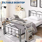 Adjustable Overbed Table with Wheels - Tiltable Laptop Desk for Home/Hospital/Office (24-35 Height, 350Lbs Capacity, 1-Pack)