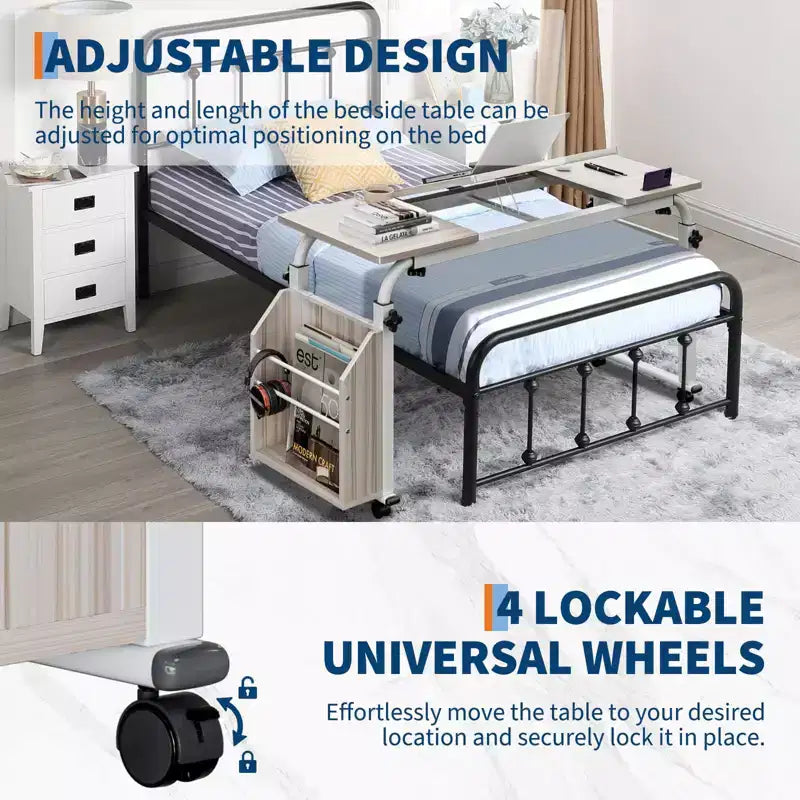 Adjustable Overbed Table with Wheels - Tiltable Laptop Desk for Home/Hospital/Office (24-35 Height, 350Lbs Capacity, 1-Pack)