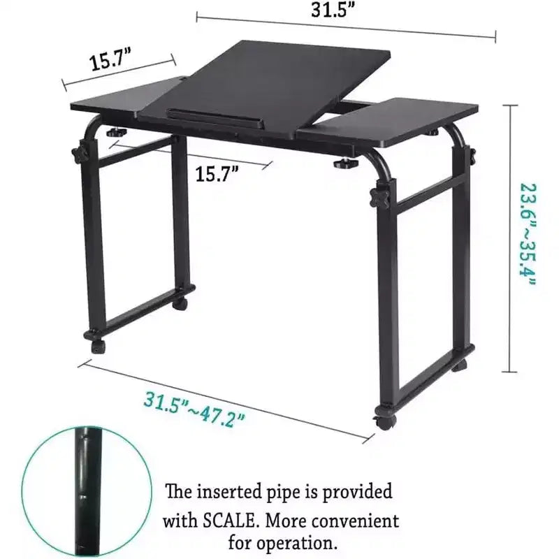 Adjustable Overbed Table with Wheels - Tiltable Laptop Desk for Home/Hospital/Office (24-35 Height, 350Lbs Capacity, 1-Pack)