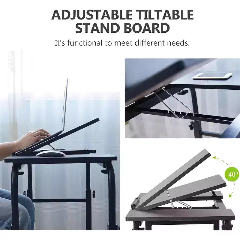 Adjustable Overbed Table with Wheels - Tiltable Laptop Desk for Home/Hospital/Office (24-35 Height, 350Lbs Capacity, 1-Pack)
