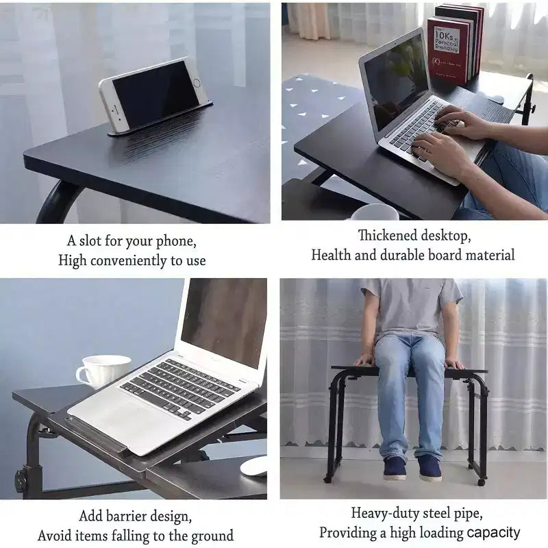 Adjustable Overbed Table with Wheels - Tiltable Laptop Desk for Home/Hospital/Office (24-35 Height, 350Lbs Capacity, 1-Pack)