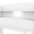 Kids Bed with Storage Headboard and Built-in LED Light, Wood Platform Bed Frame with Guardrail for Girls Boys