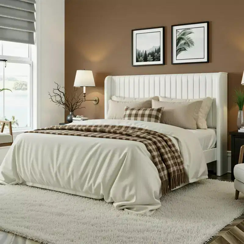 Velvet Upholstered Bed with Wingback Headboard, No Box Spring Needed