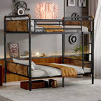 Okak 82IN Twin-Over-Twin/Full-Over-Queen/Queen Industrail Metal Bunk Bed, Detachable Twin Bed with Safety Guardrails and Ladder, Bed Frames for Teens