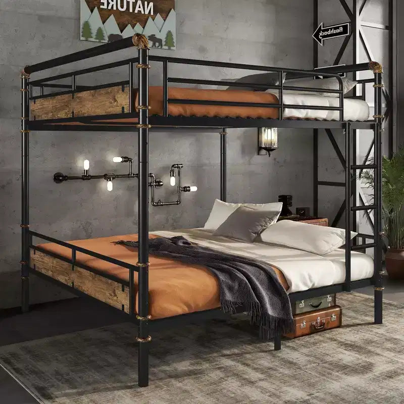 Okak 82IN Twin-Over-Twin/Full-Over-Queen/Queen Industrail Metal Bunk Bed, Detachable Twin Bed with Safety Guardrails and Ladder, Bed Frames for Teens