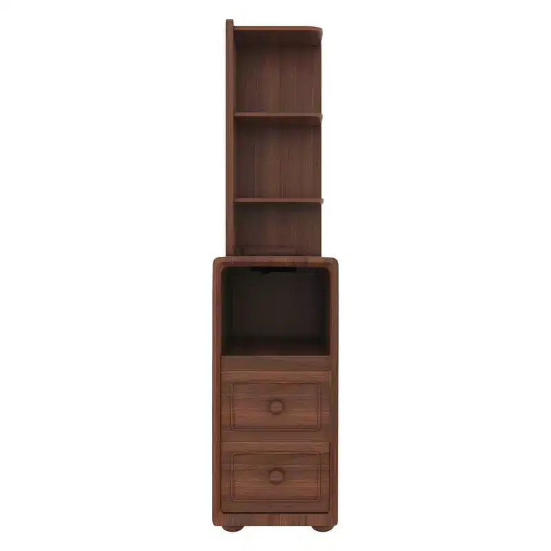 Table d'appoint et de coin Whisen avec tiroirs, étagères ouvertes pour chambre et coin - Noyer
