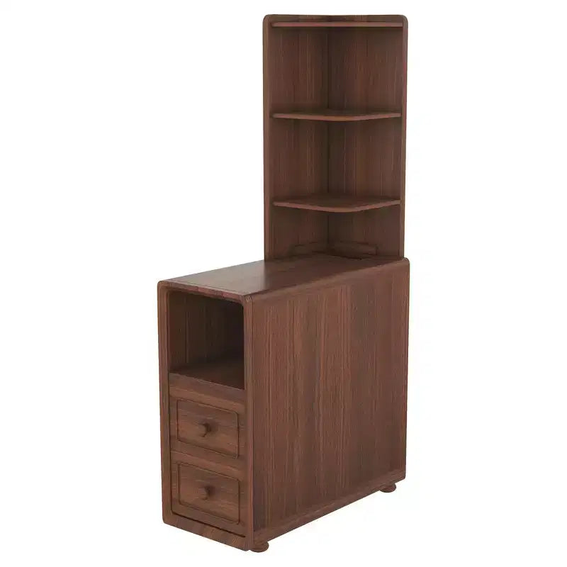 Table d'appoint et de coin Whisen avec tiroirs, étagères ouvertes pour chambre et coin - Noyer