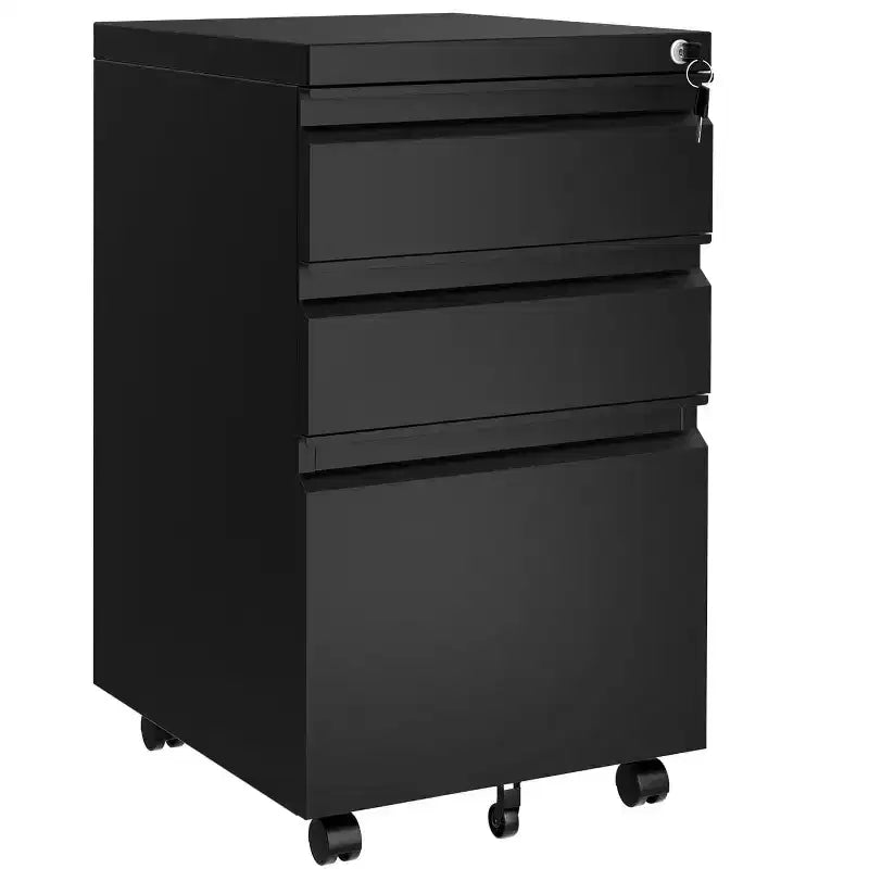 3-Drawer Mobile File Cabinet with Lock, Under Desk Lateral Storage for Legal/A4/Letter Files