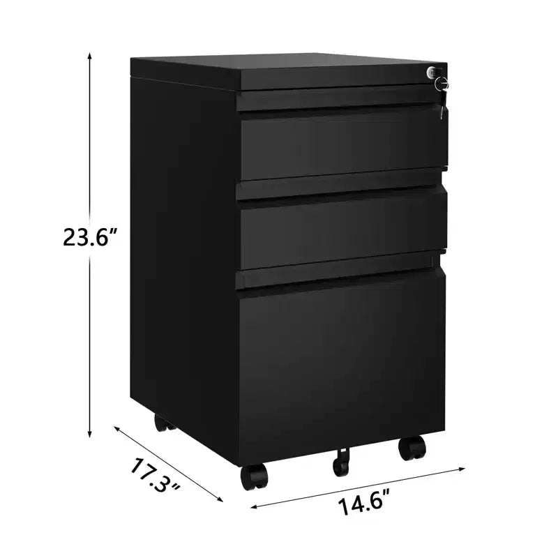 Meuble de classement mobile à 3 tiroirs avec serrure, rangement latéral sous le bureau pour dossiers de format légal/A4/lettre