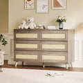 Rattan Dresser for Bedroom with 8 Drawers, 47.2 Wide Chest of Drawers, Modern Wooden Double Dresser TV Stand with Wood Legs