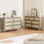 Rattan Dresser for Bedroom with 8 Drawers, 47.2 Wide Chest of Drawers, Modern Wooden Double Dresser TV Stand with Wood Legs
