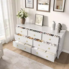 Commode à 7 tiroirs pour chambre à coucher, commode de 137 cm de large avec armoire de rangement pour vêtements, blanc
