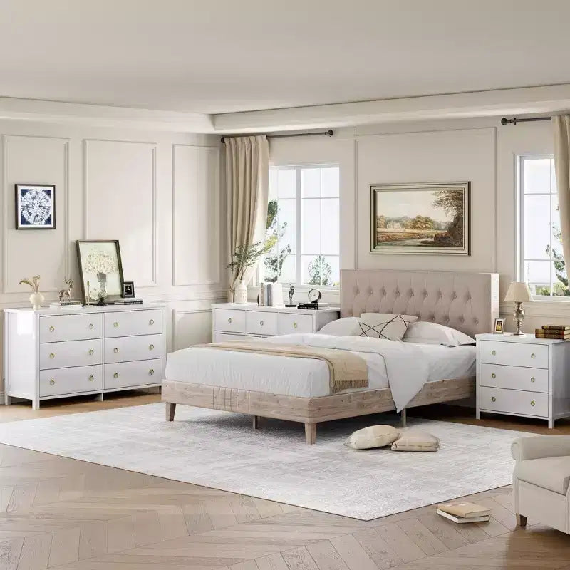 Commode à 7 tiroirs pour chambre à coucher, commode de 137 cm de large avec armoire de rangement pour vêtements, blanc