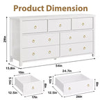 Commode à 7 tiroirs pour chambre à coucher, commode de 137 cm de large avec armoire de rangement pour vêtements, blanc