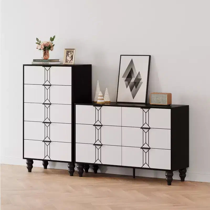 Commode à 5 tiroirs, commode haute moderne en bois avec tiroirs profonds, chiffonnier pour chambre à coucher, salon, couloir, entrée