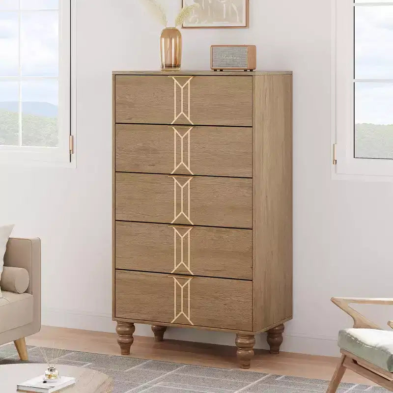 Commode à 5 tiroirs, commode haute moderne en bois avec tiroirs profonds, chiffonnier pour chambre à coucher, salon, couloir, entrée