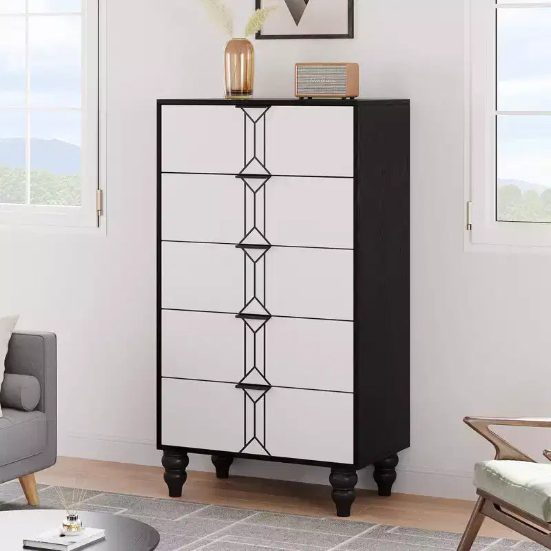 Commode à 5 tiroirs, commode haute moderne en bois avec tiroirs profonds, chiffonnier pour chambre à coucher, salon, couloir, entrée