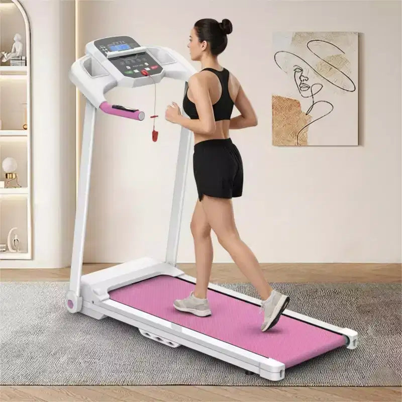 NAYSAYE Tapis roulant pliable 2,5 CV pour la course et la marche à domicile avec ceinture spacieuse pour l'exercice, blanc et rose, 47.64*24.8*45.67