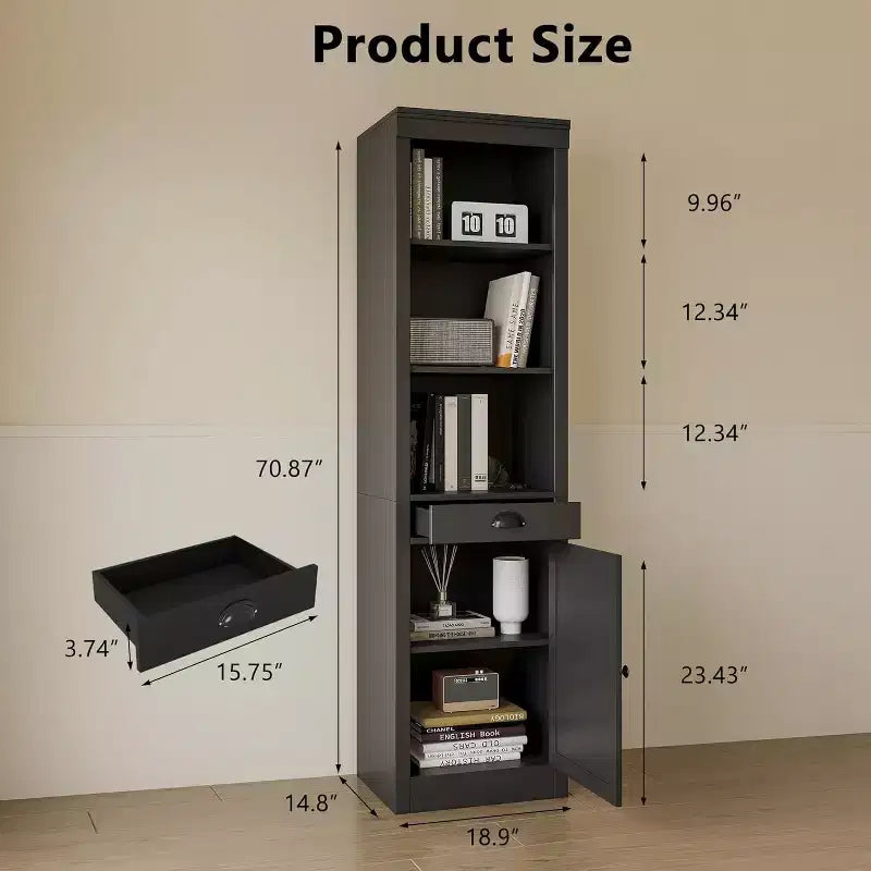 71-Inch Tall Bookcase with Cabinet, 3-Shelf Bookshelf & Spacious Storage Cabinet, Modern Sideboard with Adjustable Shelves for Living Room