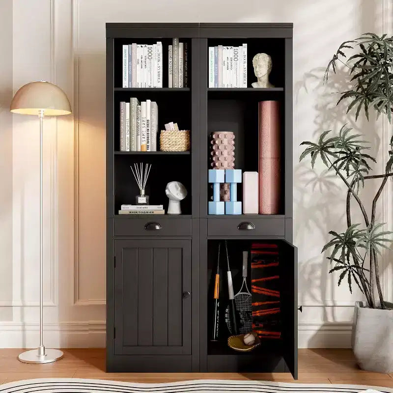 71-Inch Tall Bookcase with Cabinet, 3-Shelf Bookshelf & Spacious Storage Cabinet, Modern Sideboard with Adjustable Shelves for Living Room