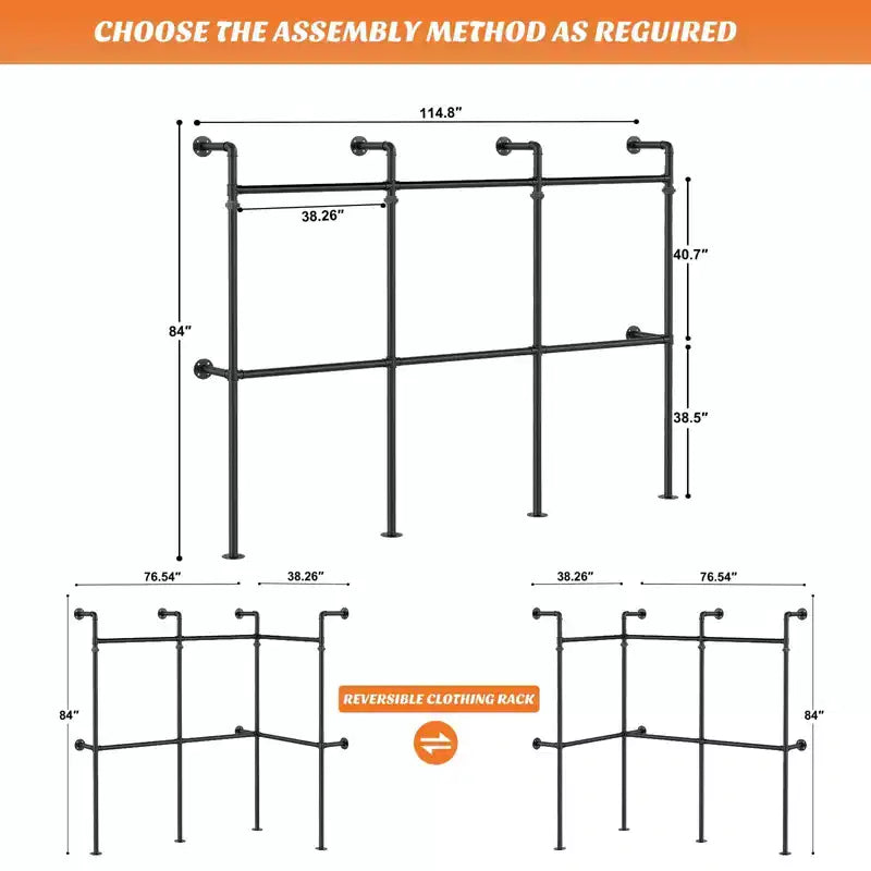 Système de placard mural d'angle Besiost, penderie à tuyaux avec tringle