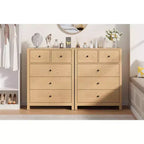 Commode à 5 tiroirs cannelés, commode moderne en grain de bois, avec tiroirs profonds