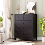 Commode à 5 tiroirs cannelés, commode moderne en grain de bois, avec tiroirs profonds