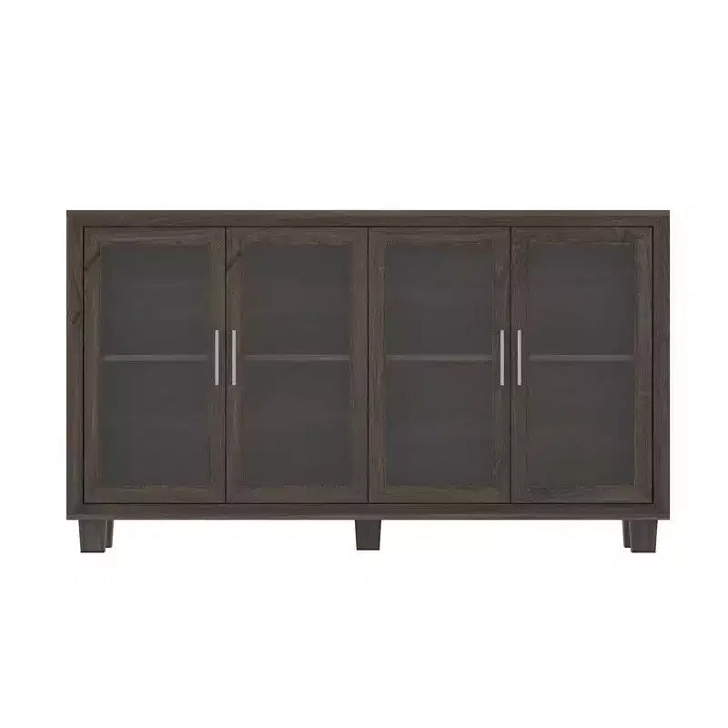 Placard de cuisine Famapy avec porte vitrée, buffet de cuisine, armoire de rangement multi-étagères pour l'organisation, pour salle à manger, marron/blanc