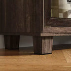 Placard de cuisine Famapy avec porte vitrée, buffet de cuisine, armoire de rangement multi-étagères pour l'organisation, pour salle à manger, marron/blanc