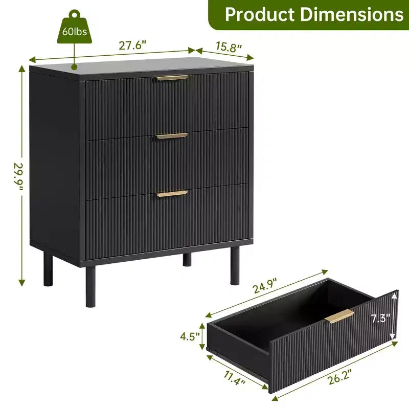 Wave Fluted 6 Drawer Dresser, Wide Wood Double Dresser with Metal Legs and Handles, Modern Chest of Drawers with Anti-Tipping Design