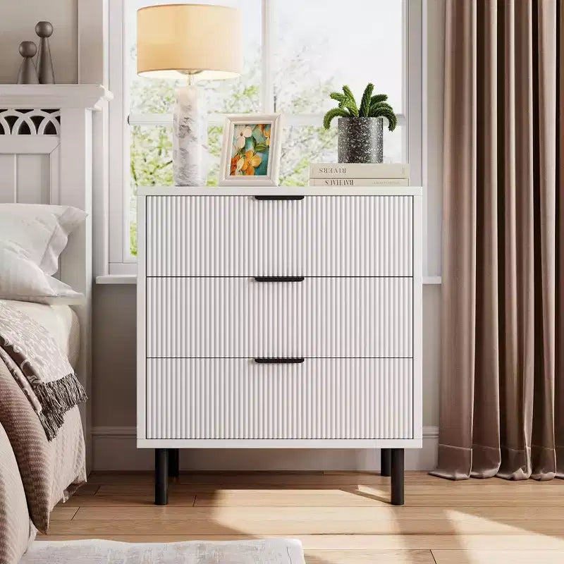 Wave Fluted 6 Drawer Dresser, Wide Wood Double Dresser with Metal Legs and Handles, Modern Chest of Drawers with Anti-Tipping Design